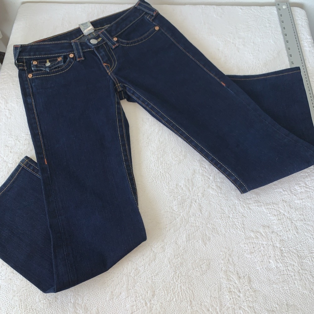 True Religion Women's Blue Straight Slim Billy Jeans Dark Wash Low Rise Sz 29